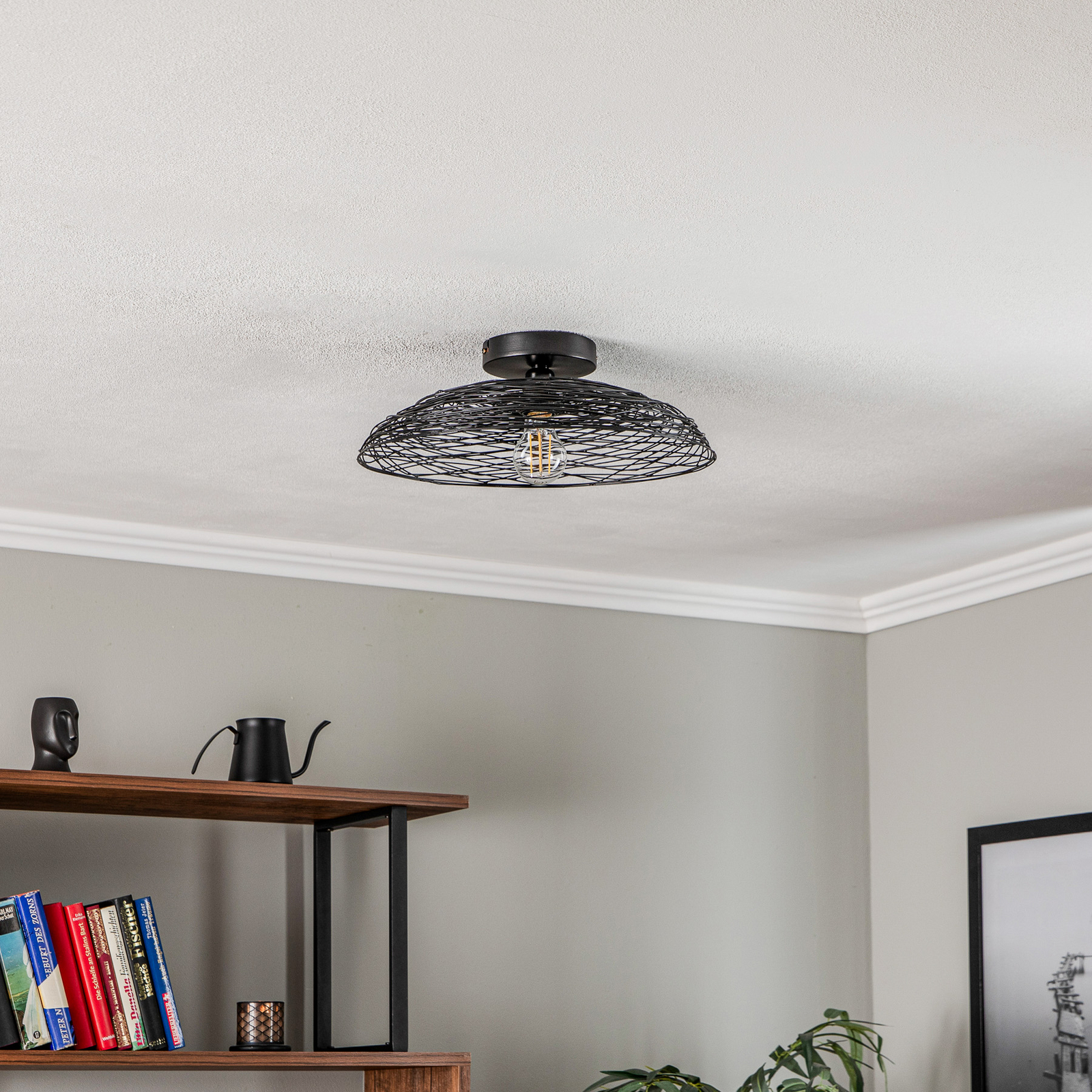 Lindby Thorian ceiling light, black, iron, Ø 40 cm, E27